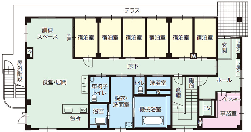 練馬区のグループホーム エクセレント練馬の基準階平面図（2F・3F）