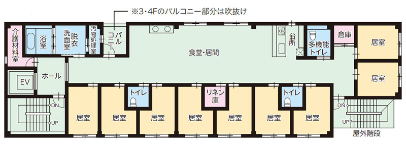 大阪市旭区のグループホーム エクセレント城北公園前の基準階平面図（2F・3F）