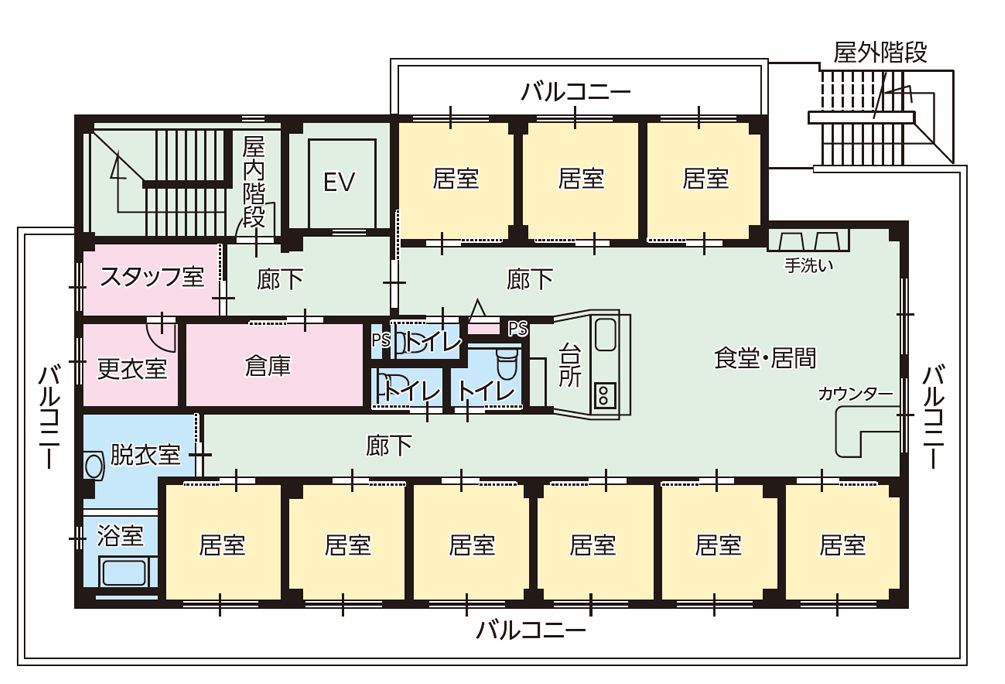 西宮市のグループホーム エクセレント夙川東の平面図（3F）