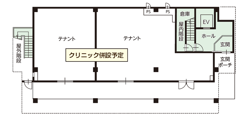 平塚市の看護小規模多機能型居宅介護 エクセレント湘南シーサイドの平面図（1F）